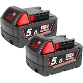 Powarobor Pack of 2 M18 B5 18V 5.0Ah Lithium Ion Replacement Battery Compatible with Milwaukee 18V Li-Ion Battery 48-11-1850