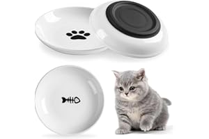 Pavlleen 3 Stück Katzennapf Keramik, mit Rutschfestem Gummiboden,Flacher breiter Futter- und Wassernapf für Kätzchen, Anti Whisker Fatigue Katzengeschirr Set, für Katzen und Kleintiere