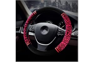 HONCENMAX HCMAX Prima Felpa Suave Funda para Volante Cubierta del Volante del Vehículo Confortable Invierno Protector del Volante del coche Universal Diámetro 38cm (15 ") Estampado Leopardo
