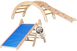 WoodsCraft 4in1 Set: Kletterdreieck mit Rutsche Indoor/Klettern Rampe, Rollenrutsche & Kletterbogen | Holz Montessori Klettergerüst Indoor Spielgeräte | Klettern Kinder Indoor & Klettern Baby