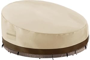 WIDESMILE Rattan Outdoor Daybed Cover - Round, Breathable, Oxford Fabric, Waterproof, Beige, 228x216x40/83cm