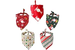 BOERNI 5 Pcs Puppy Christmas Bandana, Santa Dog Triangle Scarfs, Washable Dog Christmas Banada for Puppy Small, Medium and Large Pet