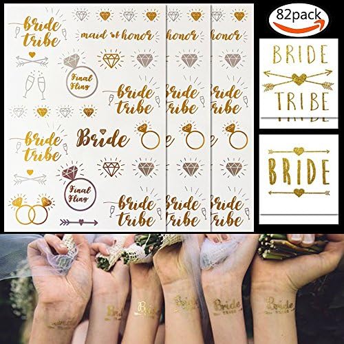 APLANET 82 Bachelorette Party Gold Glittering Tattoo Stickers - Bride Tribe - Bachelorette Party Supplies