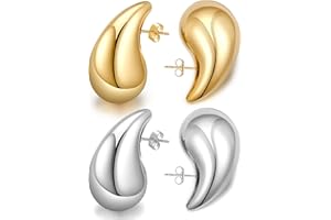 CHRITICE Chunky Gold Hoop Earrings for Women, Tear Drop Earrings Gold Plated Earrings Dupes Thick Lightweight Waterdrop Sliver Hoops Earring Hypoallergenic Gold Drop Earrings Fashion Jewelry Gift for Women