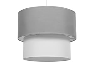 GIGGI 2-Tier Fabric Lamp Shade, 30cm Easy-Fit Ceiling Light Shade, Non-Electrical Pendant Lampshades for Ceiling Lights, Lamp Shades for Table Lamps, Floor Lamps, Living Room, Bedroom (Grey & White)
