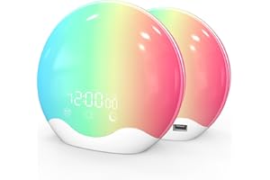 Cadrim Sunrise Alarm Clock Wake Up Light Two-sided Simulation Sunrise Sunset Daylight Alarm Clock Bedside Lamp 20 Brightness 12 Colour Mode 5 Sounds 20 Volume Touch Control Dual Alarms Snooze FM Radio