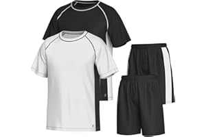 Essenclo Men’s Gym Clothes Set - 4-Pcs Athletic Outfits w/ 2 Workout Shirts & 2 Shorts - Lightweight, Quick-Dry, Breathable