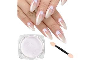 AURAANGE White Pearl Chrome Nail Powder, Ice Glazed Donut Transparent Powder for a Moonlight Effect, Perfect for Glittering and Shinning Nails - DIY Nail Art Accessory