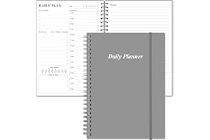 HEVEBOIK Daily Planner Undated - A5 To Do List Notebook Hourly Schedules, Spiral Appointment Planner for Women and Men, PVC Hardcover, Inner Pocket, Elastic Closure, 5.8" x 8.5", Grey