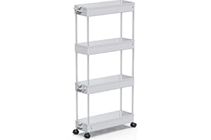 SPACEKEEPER Carro de Almacenamiento de 4 Niveles, Delgado, móvil, estantería, Carro Deslizante, Multiusos, para Cocina, Dormitorio, baño, lavadero, Lugares Estrechos, Gris