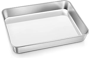 Herogo Deep Baking Sheet Pan, Stainless Steel Baking Tray (31.5x24.8x5 cm), Rectangle Tray Bake Tin for Brownie Cake Lasagna, Non Toxic & Healthy, Mirror Finish & Rust Free, Durable & Dishwasher Safe