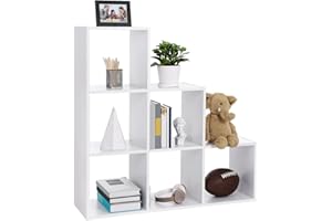 VASAGLE Stair Shelf, Bookcase, Step Shelf, Standing Shelf, with 6 Cubes, Ladder Shelf, Room Divider, Cube Shelf, Freestanding for Office, Living Room, Bedroom, White LBC63WT