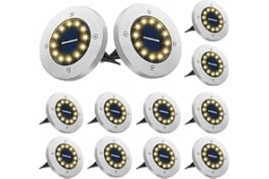 Bowfar Zewnętrzne światło słoneczne [12 sztuk], 12 diod LED 800 mAh, wodoodporna lampa solarna do ogrodu, IP65, dekoracyjna lampa punktowa na taras, trawnik, ścieżka ogrodowa, ciepła biel