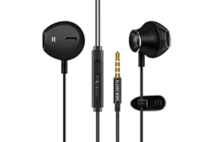 GAMURRY Auriculares Jack 3.5 mm, Radios con, con Cable y Microfono, Headphones Wired, Earphones, In ear, con Microfono, Fones, Auricular, Control de Volumen, Llamadas HD Sin Ruido, Sonido Bajos Potentes,Negro