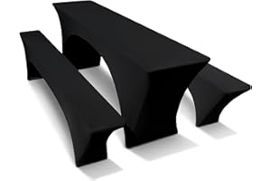 ‎TEXMAXX TEXMAXX® Stretch Hussen Bierzeltgarnitur 3-teiliges Set - 50 cm x 220 cm in Schwarz / 2 Bierbank & Biertisch Husse / Tischdecke für Biertisch und Bierbank Auflagen