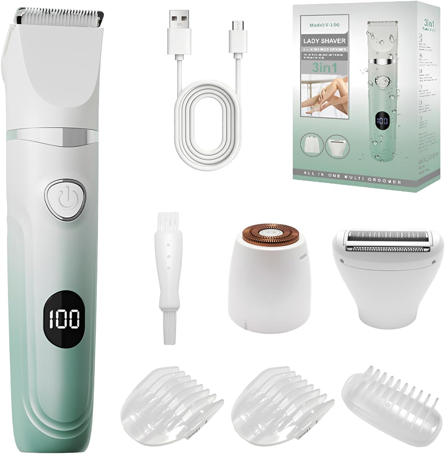 Afeitadora Eléctrica Mujer, Rasuradora Mujer Zona Intima 3 en 1, Depiladora Eléctrica para Mujer para Rostro, Axilas, Piernas, Brazos y Zona del Bikini, Uso en Seco y Mojado con Pantalla LCD