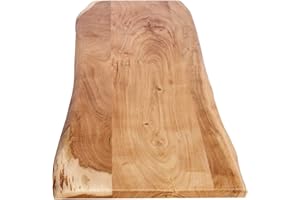 ‎SAM SAM Tischplatte 120x40 cm Curtis, Holzplatte Akazienholz massiv + naturfarben + lackiert, Baumkanten-Platte für Heimwerker, Arbeitsplatten, Tische & Fensterbretter