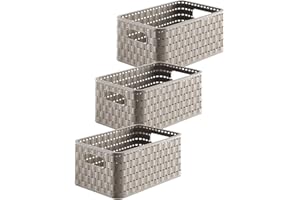Rotho Country 3er-Set Aufbewahrungsbox 6l in Rattan-Optik, Kunststoff, beige
