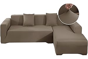 ‎JIN LE Jin Le Sofabezug l Form Sofabezug Ecksofa Couchbezug l Form Stretch (3-Sitz + 3-Sitz, Khaki) Ecksofaüberwurf Waschbar Sofaüberwurf mit 2 Kissenbezüge + Anti-Rutsch-Schaumstoffe
