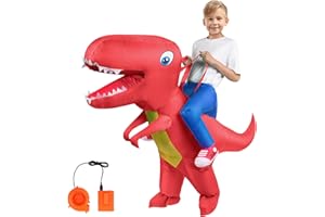 AOOWU Nadmuchiwany kostium dinozaura dla dzieci, nadmuchiwany kostium dla dzieci, nadmuchiwany system, kostiumy na Halloween dla chłopców i dziewcząt na cosplay urodziny impreza, czerwony