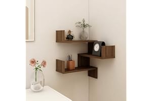 Norheim Estantería para Esquina, Estantería Colgante de 3 Niveles, Estante de Pared de Esquina for Almacenamiento, para Dormitorio, Sala de Estar, Baño, Cocina Estudio 40 x 40 x 50 cm Marrón Roble