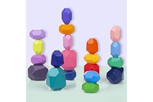 Banaone Balanciersteine Holz, 20 Stück Montessori Holzspielzeug ab 2 3 4 5 6 Jahre, Balancing Steine Bausteine Holzblöcke Farbige Stapelsteine Spielzeug, Lernspielzeug Kleinkinder Jungen Mädchen
