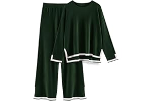 CMTOP Tuta Donna Completo Elegante 2 Pezzi Casual Tute da Ginnastica Tailleur Girocollo Maglia a Maniche Lunghe e Pantaloni a Gamba Larga Autunnale Invernale Completi Per La Casa