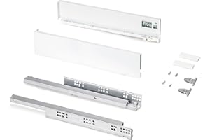 Emuca - Kit tiroir pour cuisine et bain, hauteur 93mm, profondité 450mm, 30 Kg, fermeture amortie, panneaux non incluses, Acier, Blanc