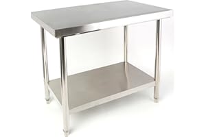 FINEUNAN Mesa de cocina de acero inoxidable, 120 x 85 x 60 cm, soporta hasta 250 kg, mesa de cocina de acero inoxidable con patas ajustables y gran superficie inferior