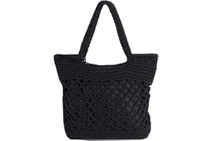 LA HUATE Cotton Threads Weave Handbag Casual Summer Beach Tote Handmade Straw Shoulder Bag