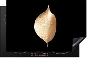 KitchenYeah© Protection Plaque Cuisson Deco Cuisine Cache Induction 81x52 cm Protege Pour Cuisiniere Protection Feuilles - Or - Noir - Plantes - Luxe