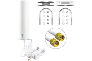 BOOBRIE Antenna10 – 12dBi 4G Outdoor Dual SMA maschio con cavo 5m RG174 Ad alto Guadagno 698 – 2700 MHz 4GLTE Bianco OmniDirectional Outdoor Mount Antenna per Cellular 4G LTE Router Mobile Hot Spot