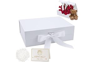 RONGZUBAT White Gift Box with Lids 22x16x8.8 cm,Magnetic Gift Box Luxury Present Box with Ribbon Greeting Card Shredded Paper for Holidays Wedding Birthday Gift Packaging Party Gift Boxes