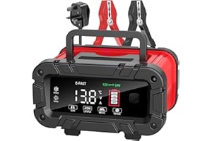 YIFASITE 20Amp Car Battery Charger, 12V/24V Lifepo4 Lead Acid Upgraded Automobile Smart Battery Trickle Charger, Battery Maintainer for AGM, Motorcycle Boat Caravan Batteries