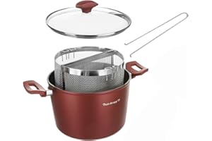 KASANOVA Marmite à Pâtes 22 cm avec 2 Paniers et Couvercle – Cuiseur pour Pâtes et Légumes, Double Panier pour Cuissons Simultanées, Compatible Induction et Tous Feux (Bordeaux)