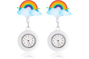 uinnossvc 2pcs Nurse Fob Watch Rainbow Nurse Watch Hanging Pocket Watches Silicone Clip-on Nursing Watch