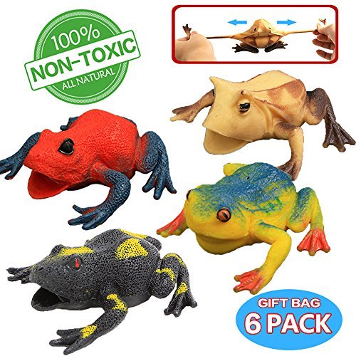 Conjunto de Rana de Goma de 4,5 Piezas ( 6 paquetes) , con Bolsa de Regalo y Tarjeta de Aprendizaje y Enseñanza - Juguete Blando de Figuras de Rana Simulada para la Bañera de Chicos y Niños