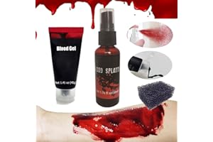 KARLOR Zestaw krew + płynna sztuczna krew + gąbka, zmywalna, świeża, ciemna, do skóry, ubrań, ran, makijażu, wampira, zombie, sfx