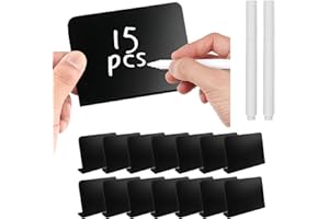 WINKIO 15 Stück Klein Schiefertafel zum Beschriften, Kunststoff Preisschilder mit 2 Stift, Mini Kreidetafel für Buffet Schilder, Preisschilder Flohmarkt, Nachrichtenschilder, Hochzeit Tischkarten(10 x 7,5cm)