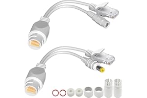 KSYWYDU Kit Cable adaptador PoE pasivo alimentación Ethernet RJ45 PoE Divisor de Alimentación DC Macho Hembra para Cámaras IP Puntos de Acceso Teléfonos VoIP Red 10 100 Mbps Color Blanco 1 Par
