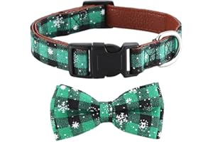 ASVIN Christmas Dog Collar, Adjustable Soft Puppy Collar with Bow Tie, Breakaway Dog Collar with Snowflake Pattern for Festival, Cute Pet Collar with Quick Release Buckle for Small Medium Large Dog, Green