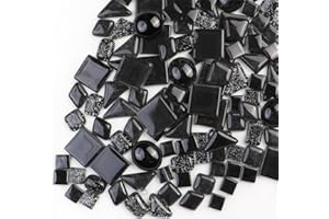 ANKTILY 200g Carreaux de Mosaïque en Cristal Tesselles en Verre, Colorées Irrégulière Morceaux de Mosaïque en Verre pour Loisirs Créatifs, Décoration(Noir)