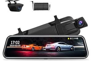 JANSITE 【Upgraded】10 Inch Mirror Dash Cam Night Vision 1080P Full Touch Screen Dual Dash Cam Front and Rear Camera Car Rear View Mirror Loop Recording 170° Wide Angle Parking Assistance