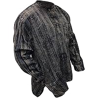 Camicia Da Pescatore Nepalese Guru-Shop A Righe - Manica Corta, Cotone, Colore Caffè, Taglia XL - 3