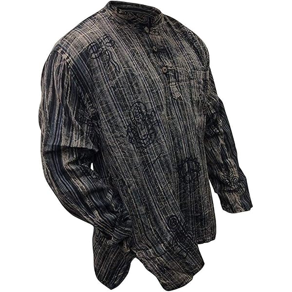 Shopoholic Fashion Camicie da Nonno da Uomo Hippie a Righe Patchwork, Camicia da Festival Colorata Lavata in Pietra