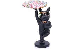 QIANLING Vassoio nero a forma di bulldog francese, ciotola per caramelle e portachiavi, vassoio portaoggetti per gioielli, ideale per arredamento moderno per casa, ufficio, ingresso, organizer da scrivania e