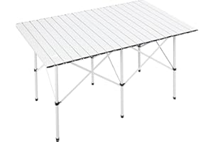 EVER ADVANCED Folding Camping Table 4 ft with Aluminium Roll Up Table Top, Outdoor Garden Table Heay Duty with Carry Bag, Portable for 4-6 Person Picnic, Dinning, Party and BBQ White