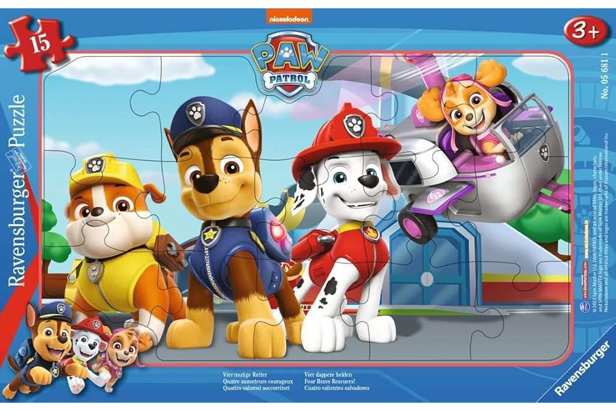 RAVENSBURGER PUZZLE 13289 Ravensburger Children's Puzzle 05681-Four Bold Rescuers-15 Pieces PAW Patrol Frame Puzzle for Children from 3 Years