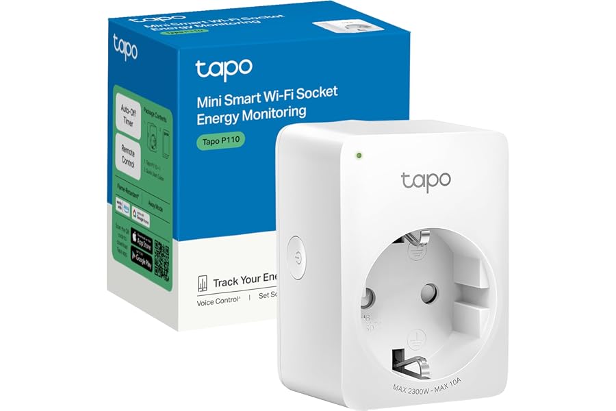 Tapo P110 – Mini Enchufe Inteligente Wi-Fi (con monitoreo de energía), programación Encendido/Apagado, Ahorro de energía, Com