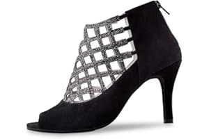 Anna Kern Zapatos de baile para mujer 845-75 - Piel de ante negro - Ancho normal - tacón de aguja de 7,5 cm